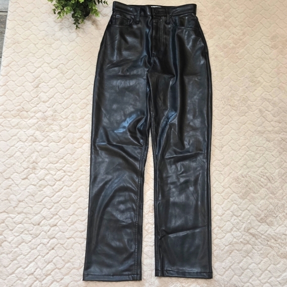 Abercrombie & Fitch Black Faux Buttery Leather Straight High-Rise Pants, 27" / 4 - Picture 1 of 9